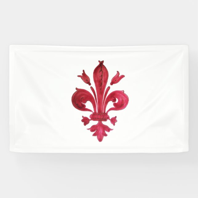 ANTIQUE RED FLEUR DE LIS IN WHITE Heraldic Floral  Banner (Horizontal)