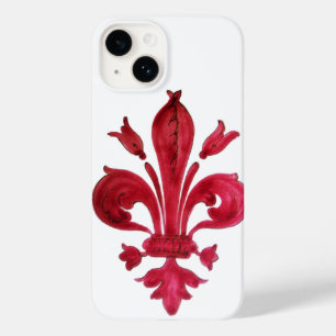 ANTIQUE RED FLEUR DE LIS IN WHITE Heraldic Floral Case-Mate iPhone 14 Case