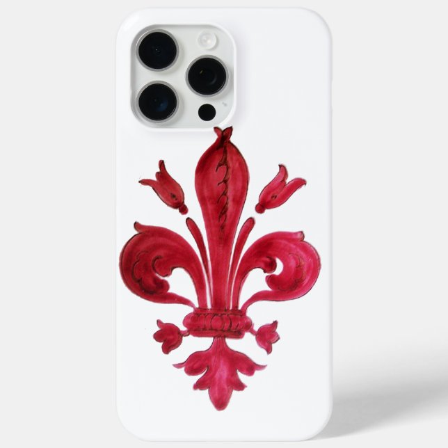 ANTIQUE RED FLEUR DE LIS IN WHITE Heraldic Floral  Case-Mate iPhone Case (Back)
