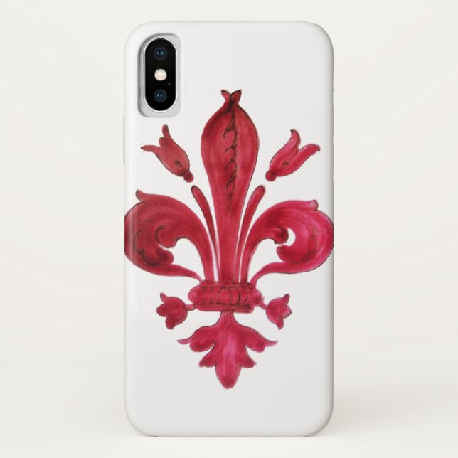 ANTIQUE RED FLEUR DE LIS IN WHITE Heraldic Floral  Case-Mate iPhone Case (Back)