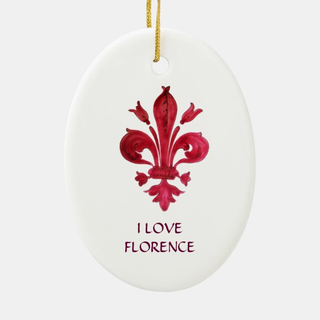 ANTIQUE RED FLEUR DE LIS IN WHITE Heraldic Floral  Ceramic Tree Decoration (Back)