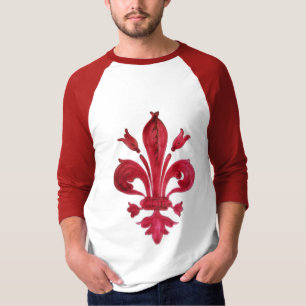ANTIQUE RED FLEUR DE LIS IN WHITE Heraldic Floral T-Shirt