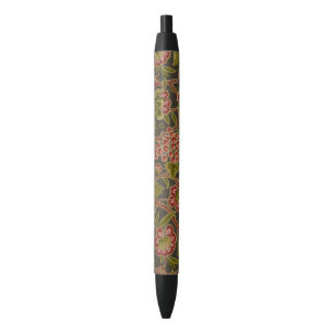 Antique Red Floral and Grapes Botanical Pattern Black Ink Pen