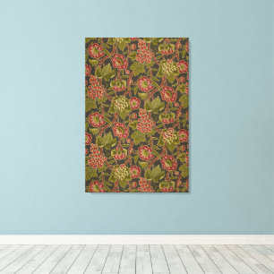 Antique Red Floral and Grapes Botanical Pattern Canvas Print
