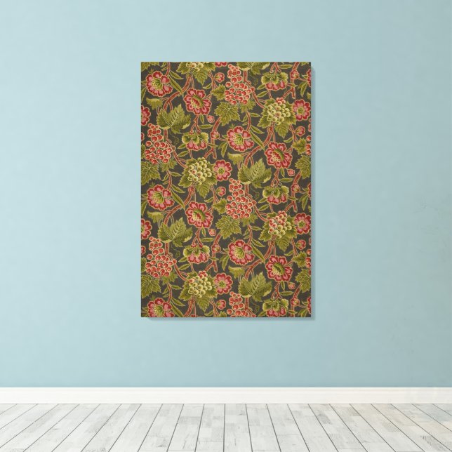 Antique Red Floral and Grapes Botanical Pattern Canvas Print (Insitu(Wood Floor))
