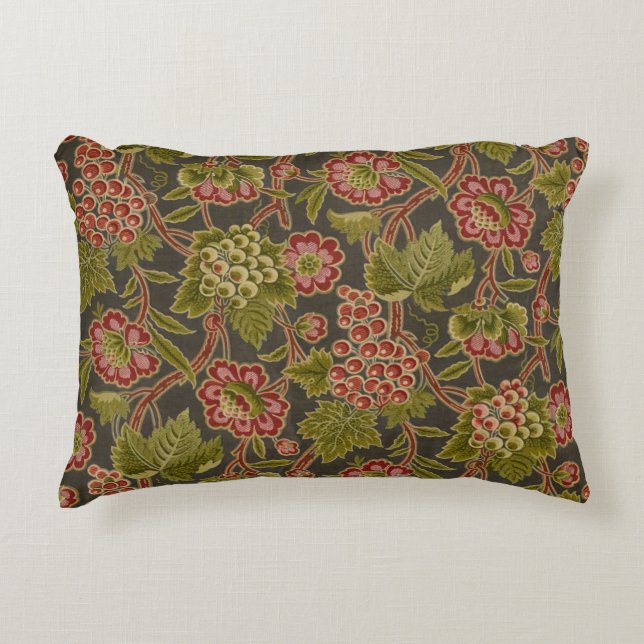Antique Red Floral and Grapes Botanical Pattern Decorative Cushion (Front)