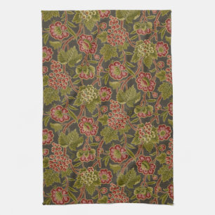 Antique Red Floral and Grapes Botanical Pattern Tea Towel