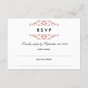 Antique Red Flourish Wedding RSVP Card