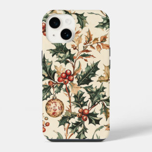 Antique Red Green Holly Bronze Ornament Winter iPhone 14 Case