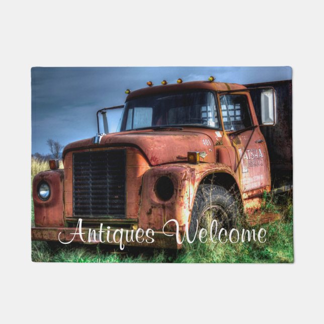Antique Red International Pickup Truck Doormat (Front)