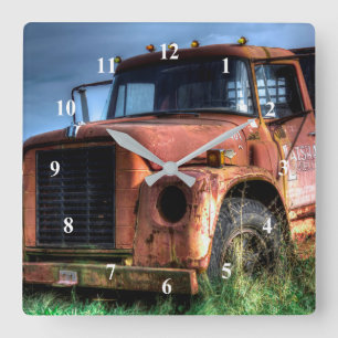Antique Red International Pickup Truck Square Wall Clock