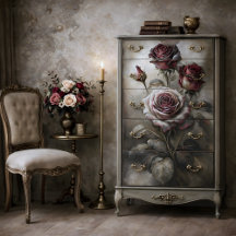 Antique Red Rose Floral Decoupage