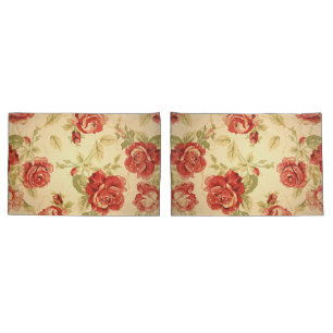Antique red rose floral pillowcase