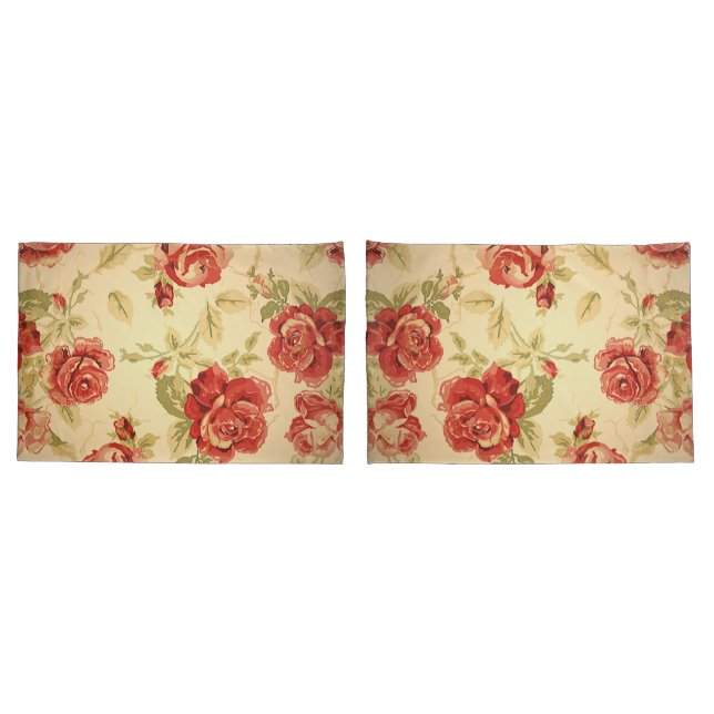 Antique red rose floral pillowcase (Back-Set)