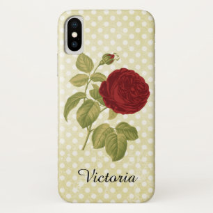 Antique Red Rose Parchment Polka Dots iPhone X Case