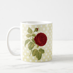 Antique Red Rose Parchment Polka Dots Coffee Mug