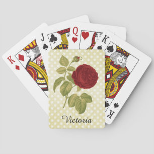 Antique Red Rose Parchment Polka Dots Personalised Playing Cards