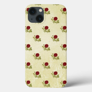 Antique Red Rose Pattern on Parchment iPhone 13 Case