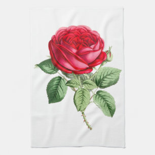 Antique Red Rose Simple Tea Towel