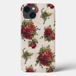 Antique Red Rose  Vintage Wallpaper iPhone 13 Case