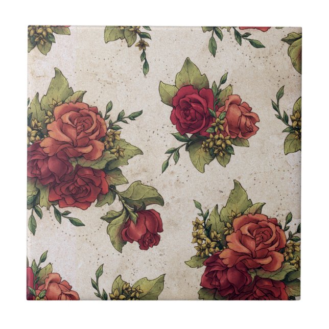 Antique Red Rose Wallpaper Tile (Front)