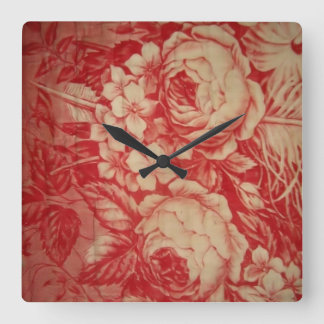 Antique Red Toile Square Wall Clock
