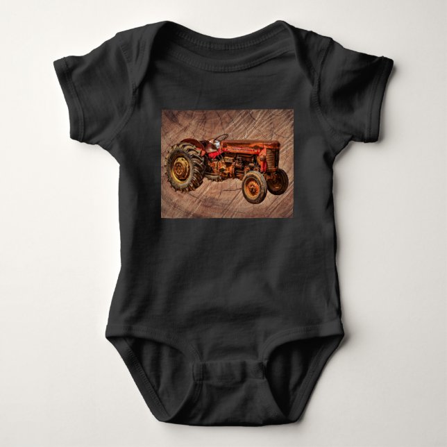 Antique Red Tractor Baby Bodysuit (Front)