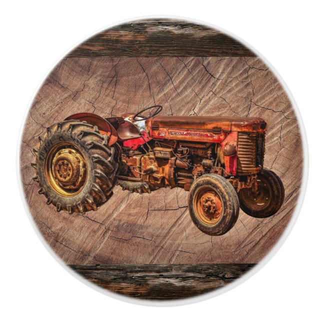 Antique Red Tractor Ceramic Knob (Front)