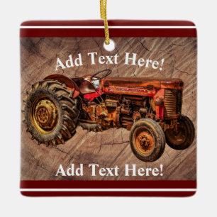 Antique Red Tractor Ceramic Ornament