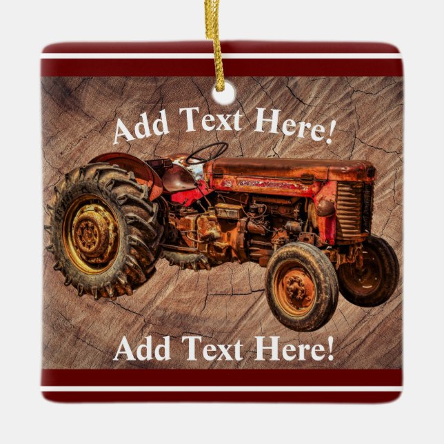 Antique Red Tractor Ceramic Ornament (Front)