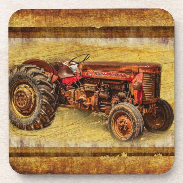 Antique Red Tractor Coaster (Front)