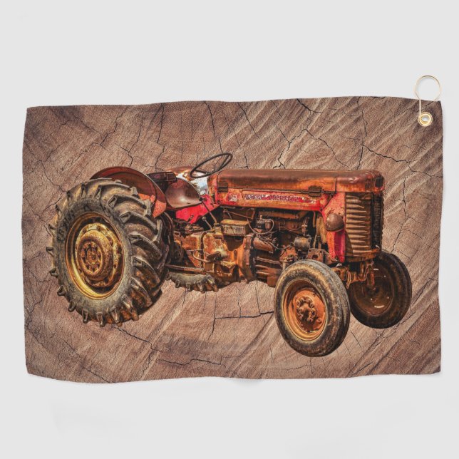Antique Red Tractor Golf Towel (Horizontal)