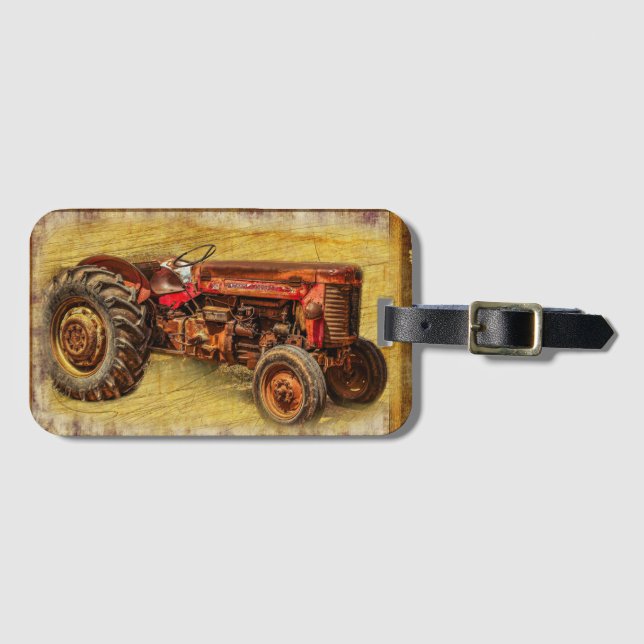 Antique Red Tractor Luggage Tag (Front Horizontal)