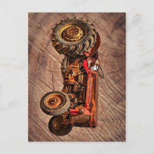 Antique Red Tractor Postcard
