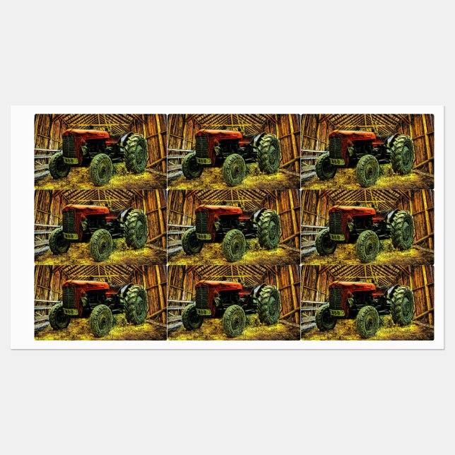 Antique Red Tractor Rustic Barn (Sheet)