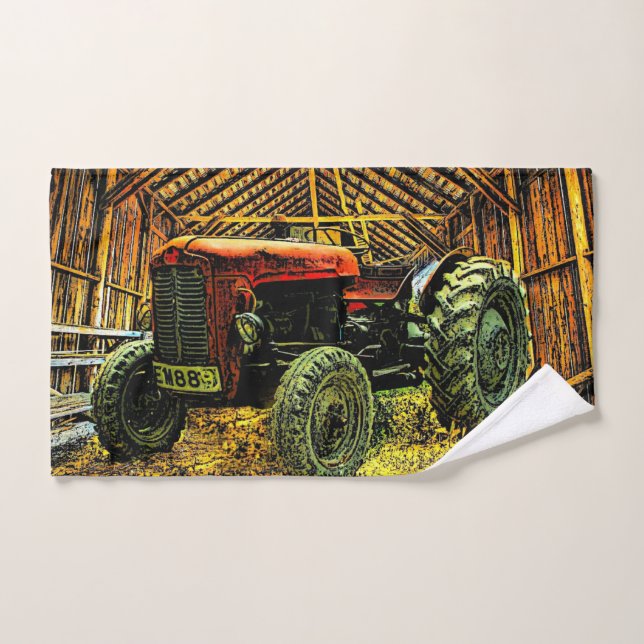 Antique Red Tractor Rustic Barn Hand Towel (Hand Towel)