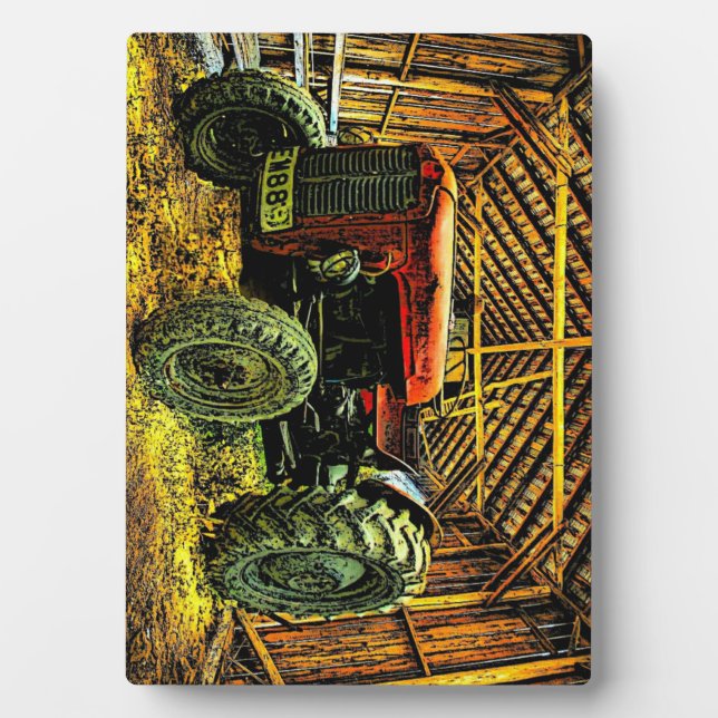 Antique Red Tractor Rustic Barn Plaque (Front)