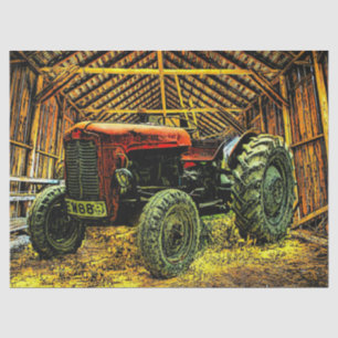 Antique Red Tractor Rustic Barn Tissue Paper