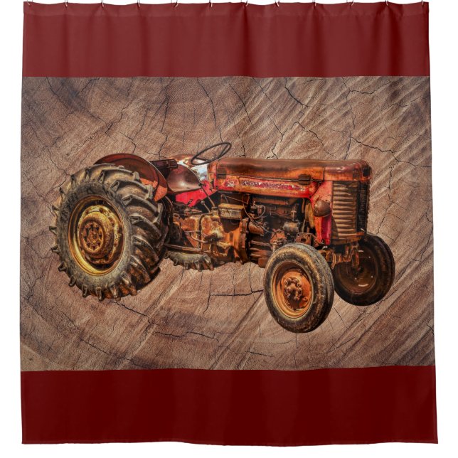 Antique Red Tractor Shower Curtain (Front)