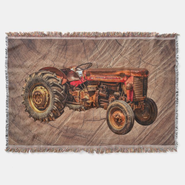 Antique Red Tractor Throw Blanket (Front)