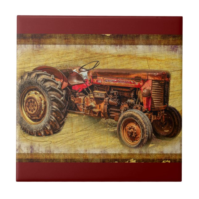 Antique Red Tractor Tile (Front)
