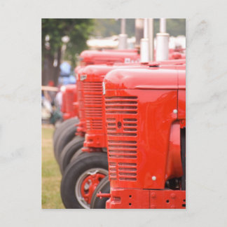 Antique red tractors postcard