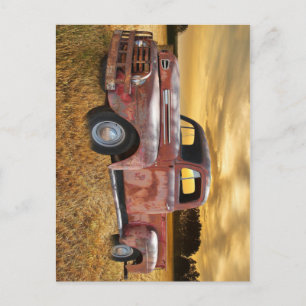 Antique Red Truck Farm Field Postcard