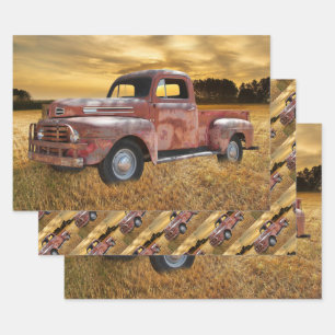 Antique Red Truck Farm Field Wrapping Paper Sheet