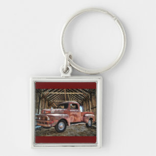 Antique Red Truck In Rustic Barn Key Ring