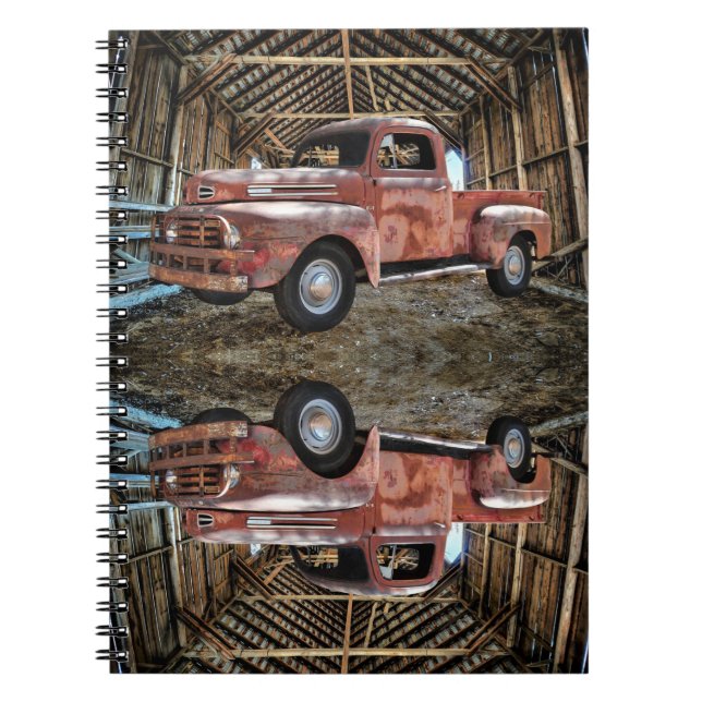 Antique Red Truck In Rustic Barn Notebook (Front)