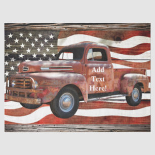 Antique Red Truck Vintage Red Truck American Flag Tissue Paper