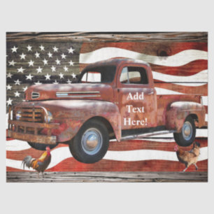 Antique Red Truck Vintage Red Truck American Flag Tissue Paper