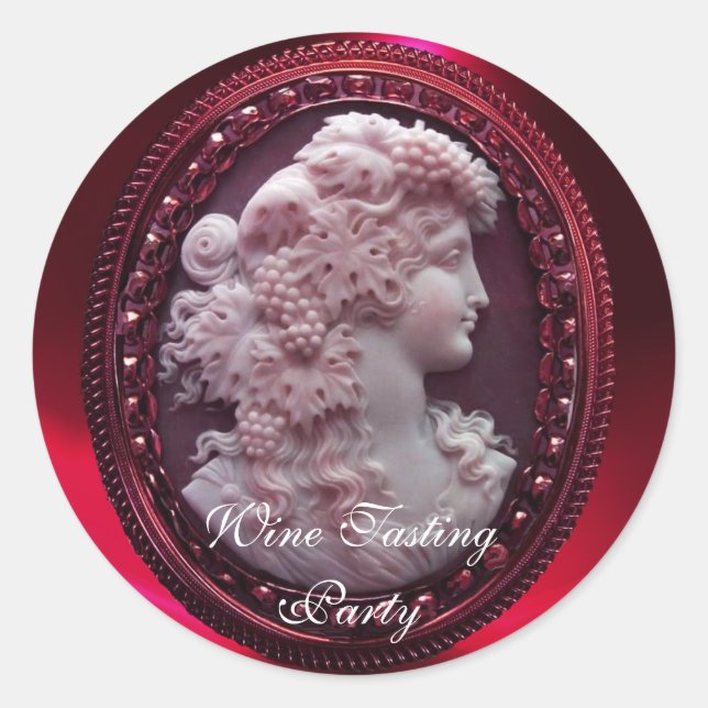 ANTIQUE RED WINE LADY ,GRAPES AND GRAPEVINES CLASSIC ROUND STICKER (Front)