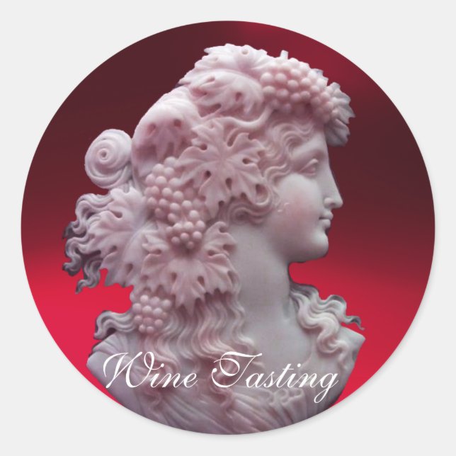 ANTIQUE RED WINE LADY ,GRAPES AND GRAPEVINES CLASSIC ROUND STICKER (Front)